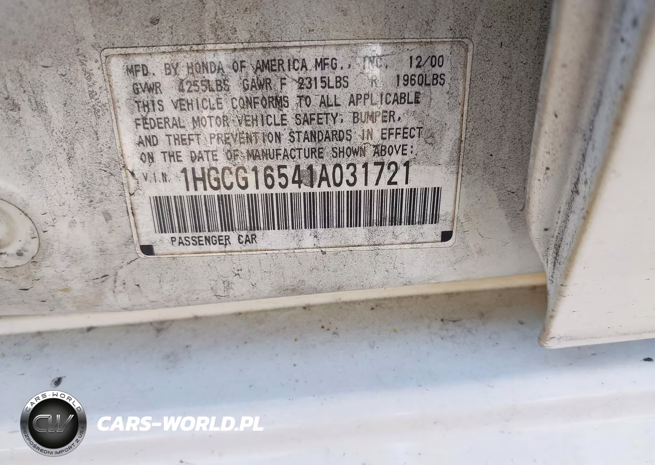 2001 Honda Accord 3.0 Ex VIN:1HGCG16541A031721 - 9