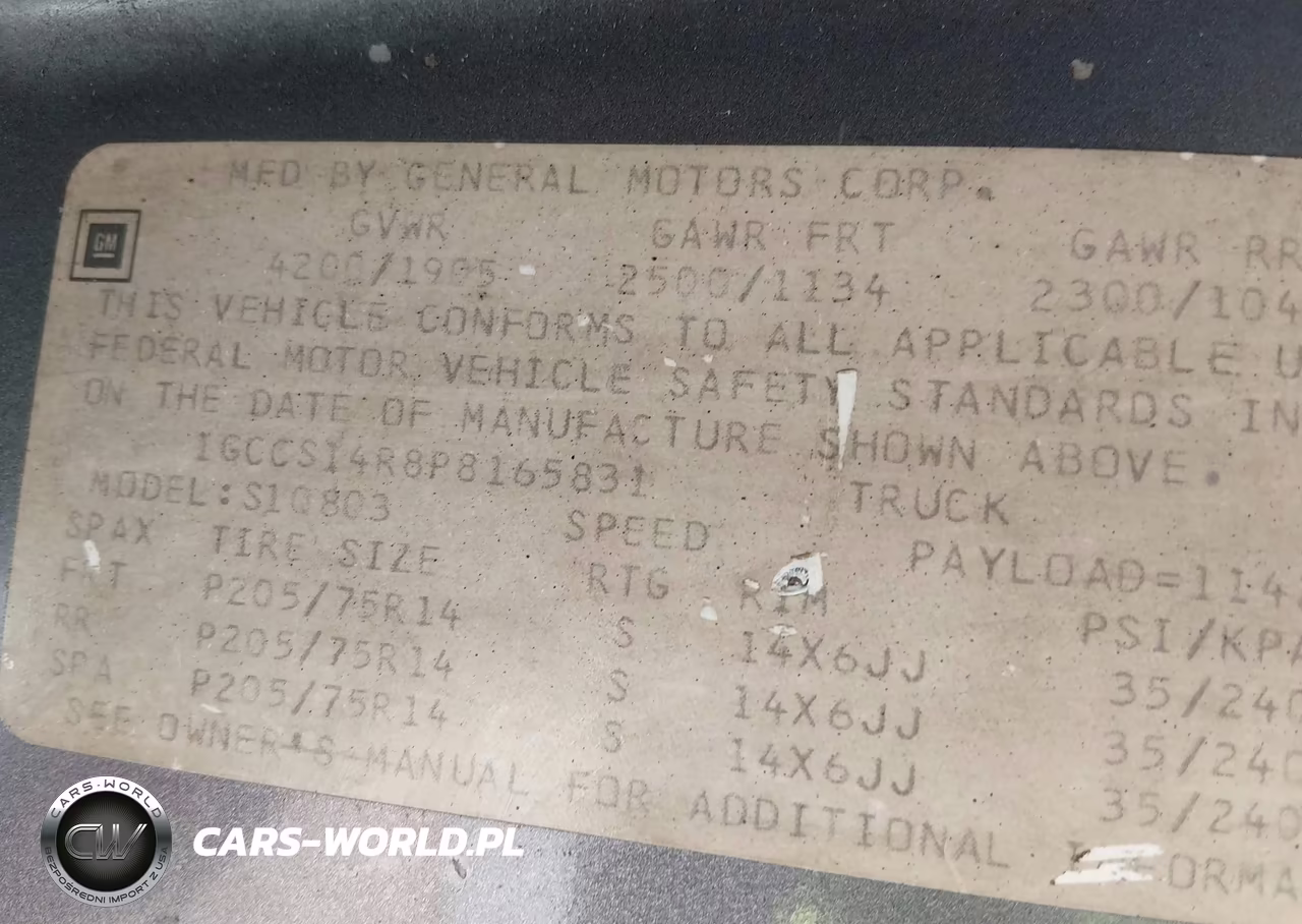 1993 Chevrolet S Truck S10 VIN:1GCCS14R8P8165831 - 9
