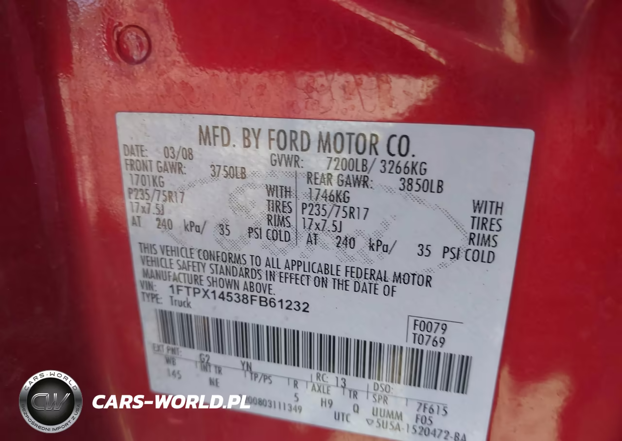 2008 Ford F-150 Xlt VIN:1FTPX14538FB61232 - 9