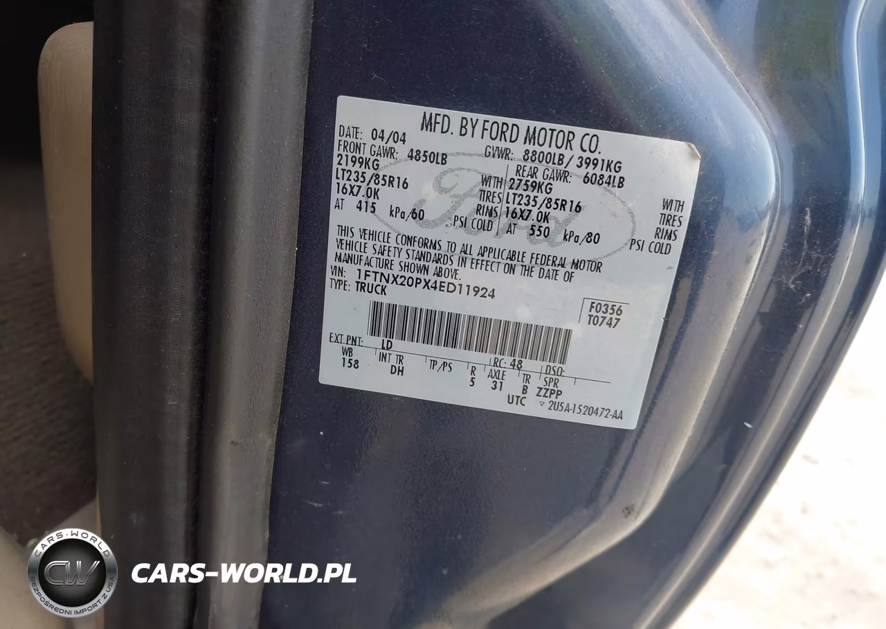 2004 Ford F-250 Lariat-Xl-Xlt VIN:1FTNX20PX4ED11924 - 9