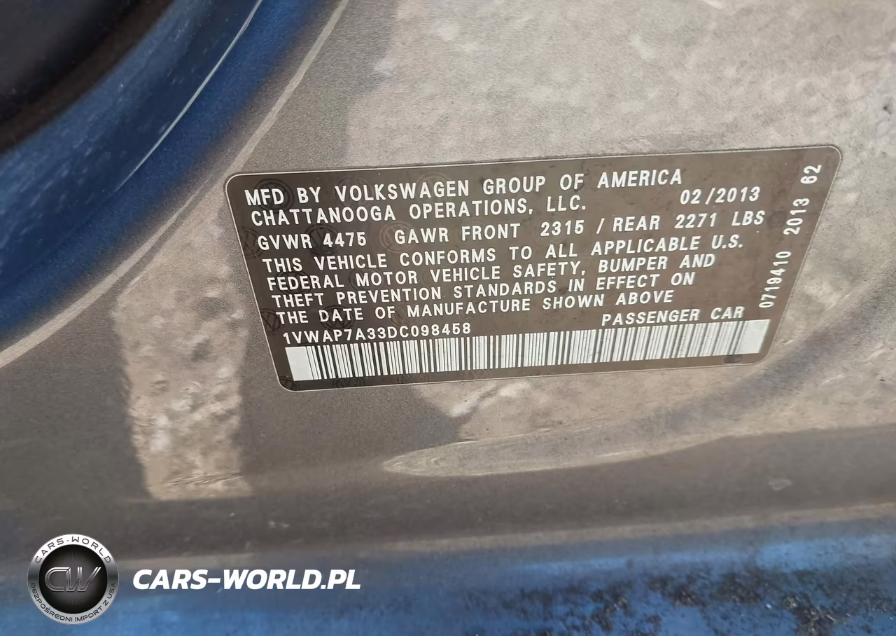 2013 Volkswagen Passat 2.5L S VIN:1VWAP7A33DC098458 - 9