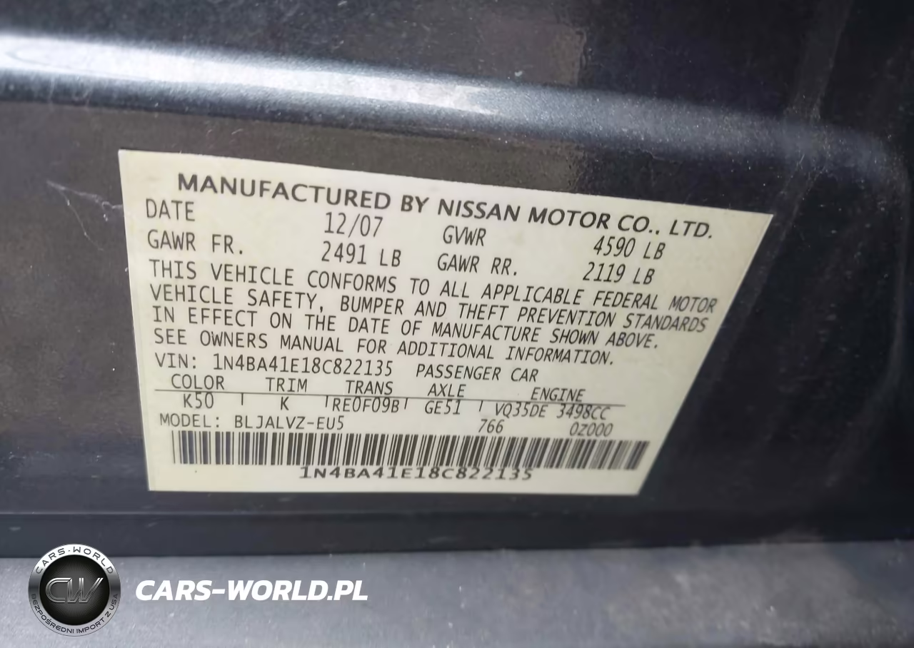 2008 Nissan Maxima 3.5 Se VIN:1N4BA41E18C822135 - 9
