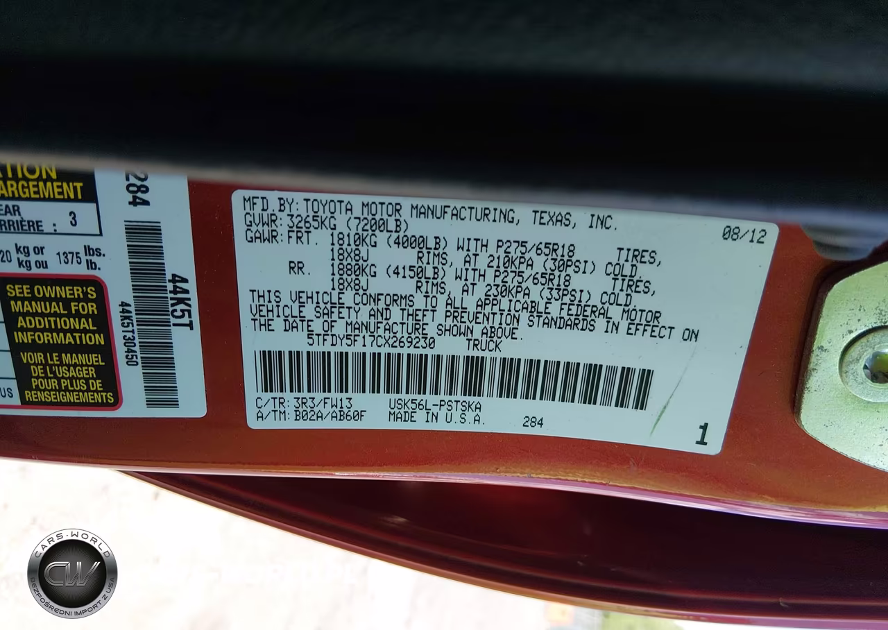 2012 Toyota Tundra Grade 5.7L V8 VIN:5TFDY5F17CX269230 - 9