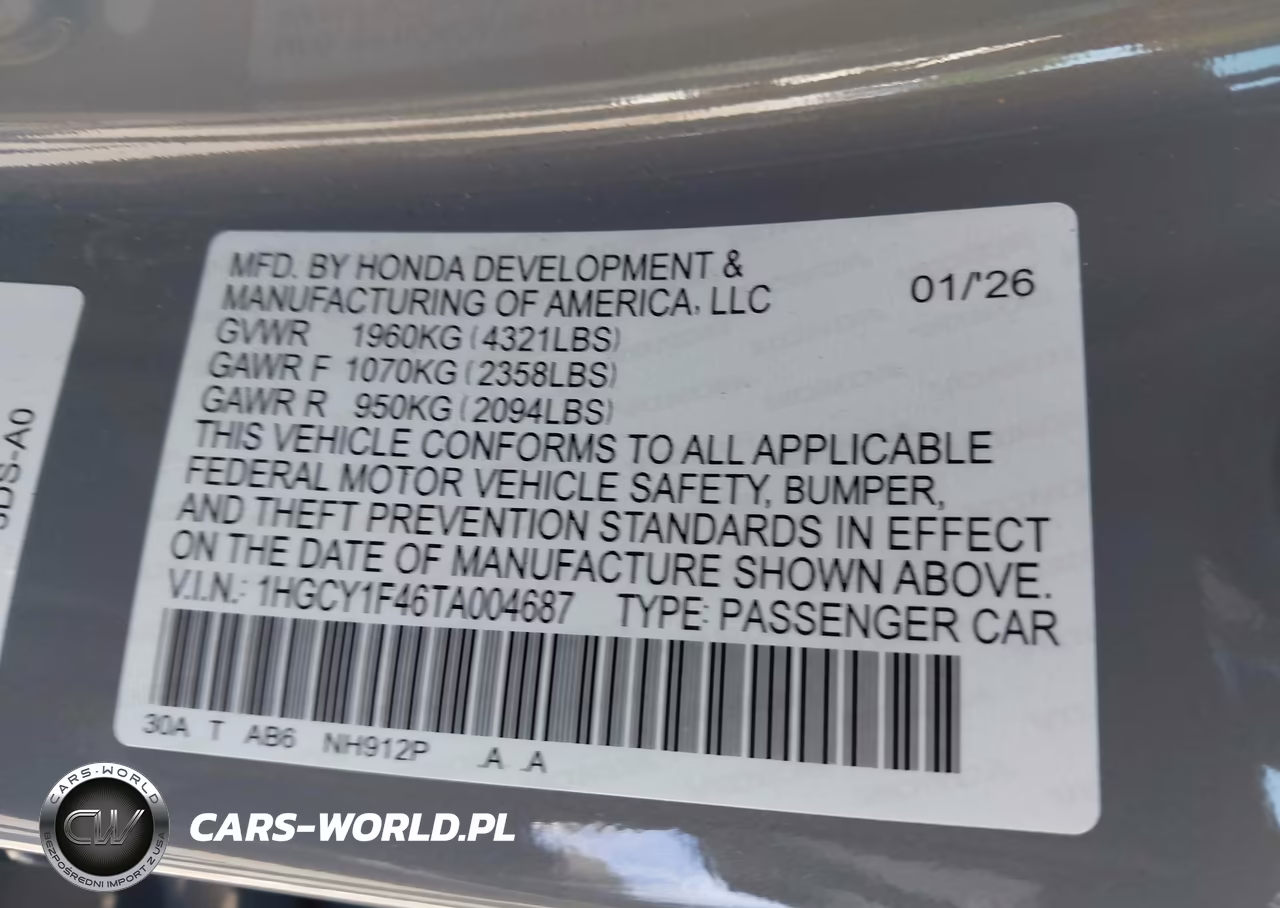 2026 Honda Accord Se VIN:1HGCY1F46TA004687 - 9