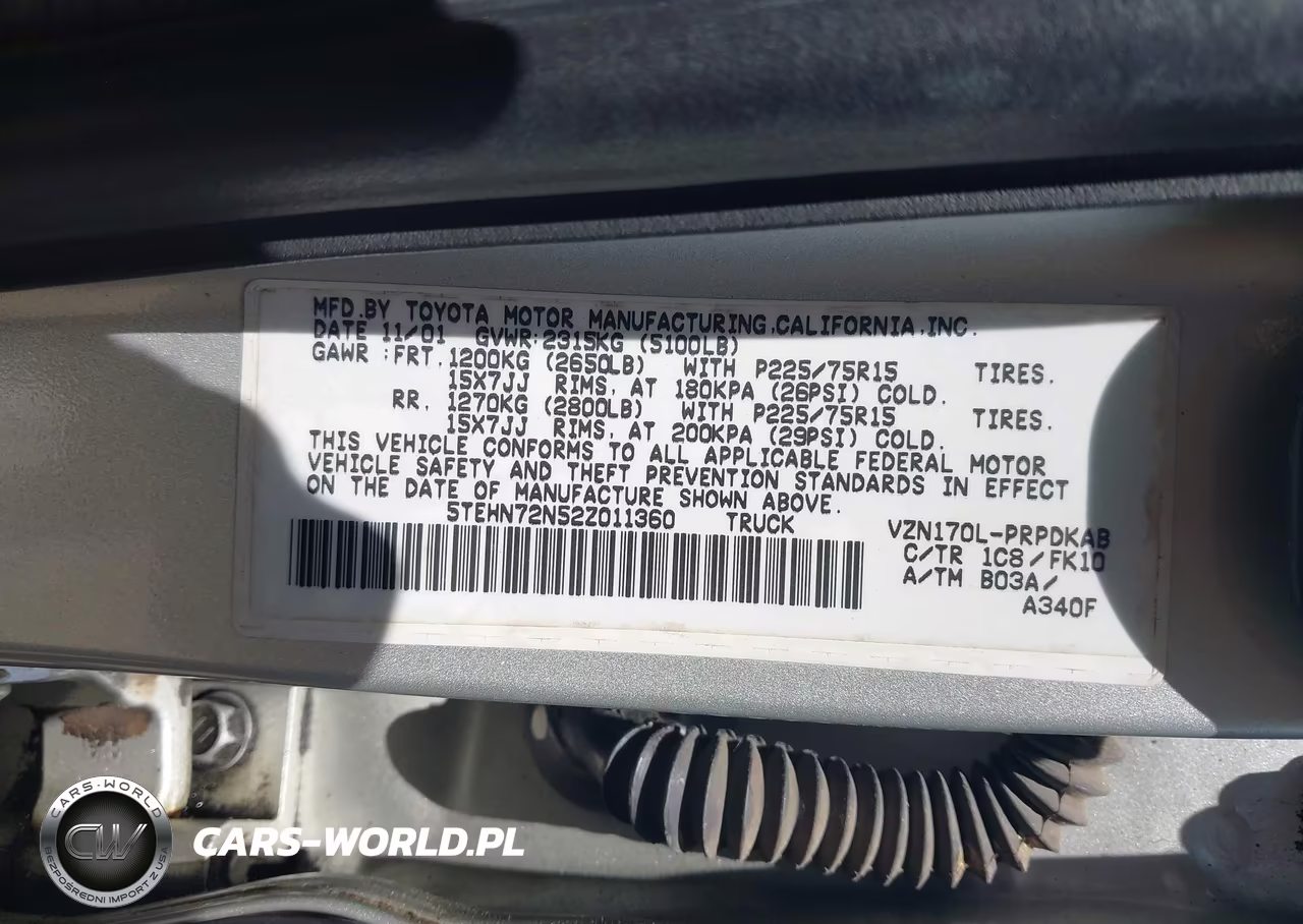 2002 Toyota Tacoma Base V6 VIN:5TEHN72N52Z011360 - 9