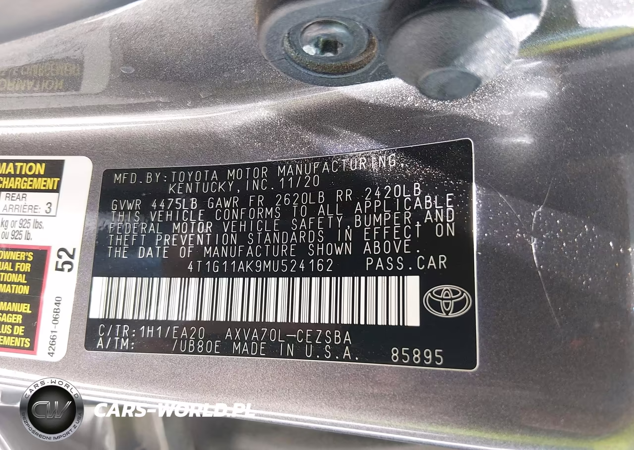 2021 Toyota Camry Se VIN:4T1G11AK9MU524162 - 9
