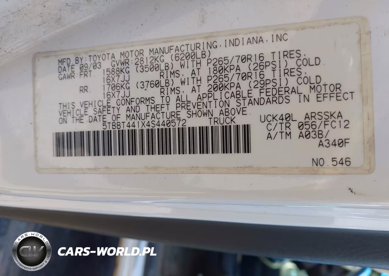 2004 Toyota Tundra Sr5 V8 VIN:5TBBT441X4S440572 - 9