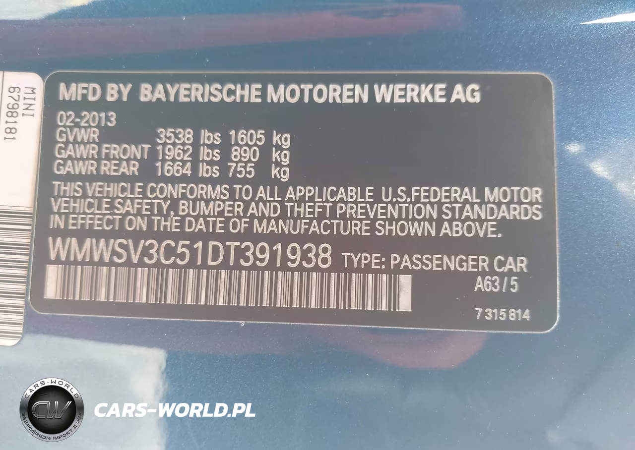 2013 Mini Hardtop Cooper S VIN:WMWSV3C51DT391938 - 9