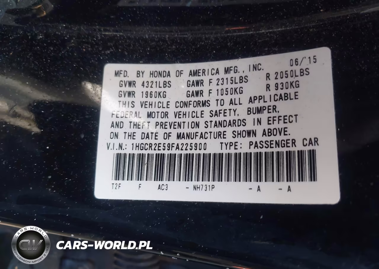 2015 Honda Accord Sport VIN:1HGCR2E59FA225900 - 9