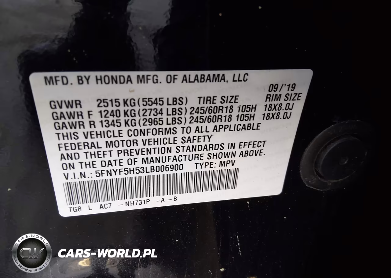 2020 Honda Pilot 2Wd Ex-L VIN:5FNYF5H53LB006900 - 9