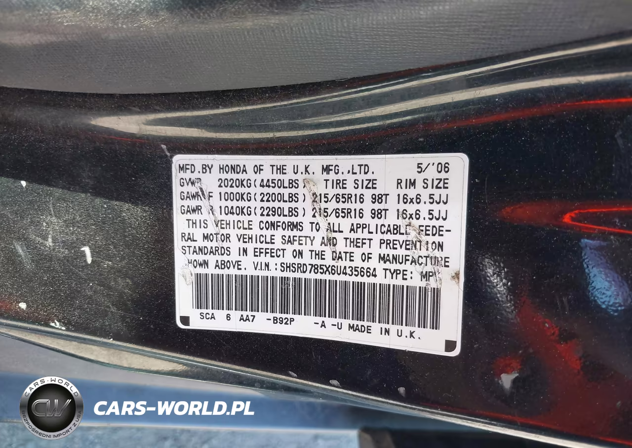 2006 Honda Cr-V Lx VIN:SHSRD785X6U435664 - 9
