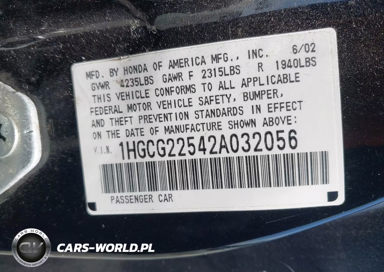 2002 Honda Accord 3.0 Ex VIN:1HGCG22542A032056 - 9
