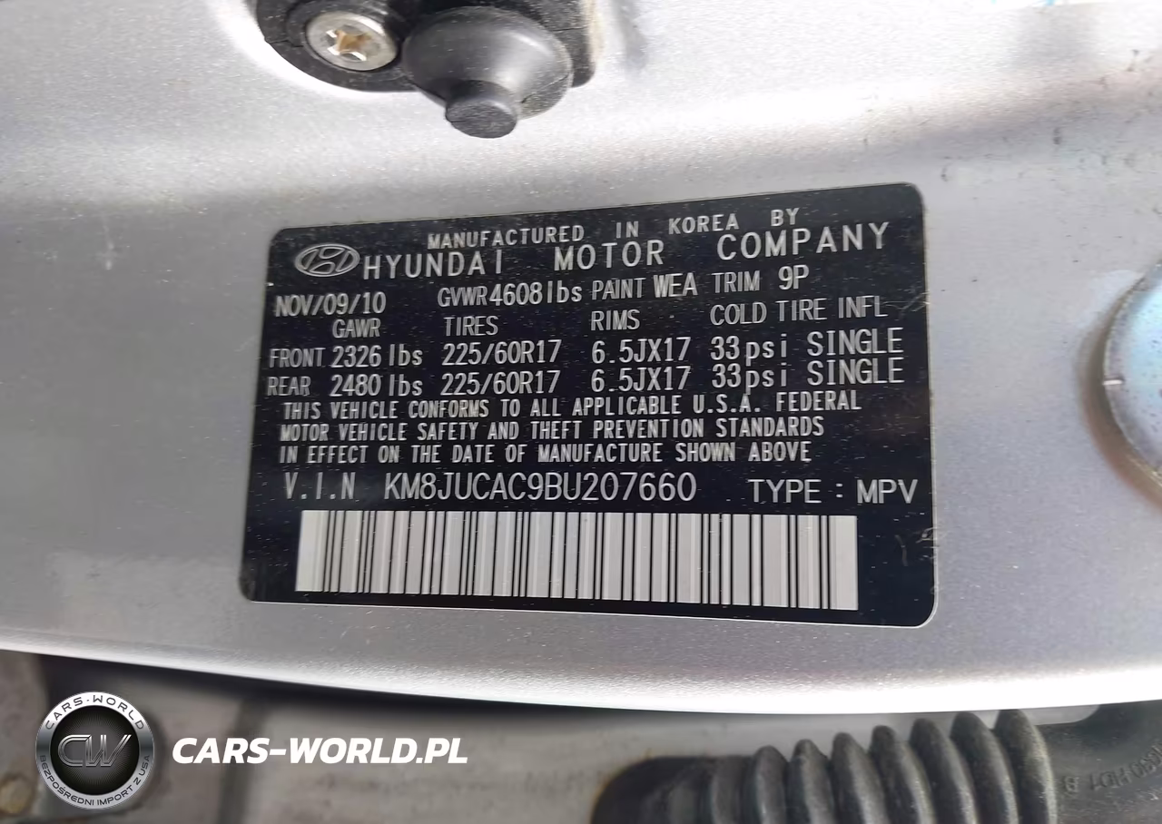 2011 Hyundai Tucson Gls VIN:KM8JUCAC9BU207660 - 9