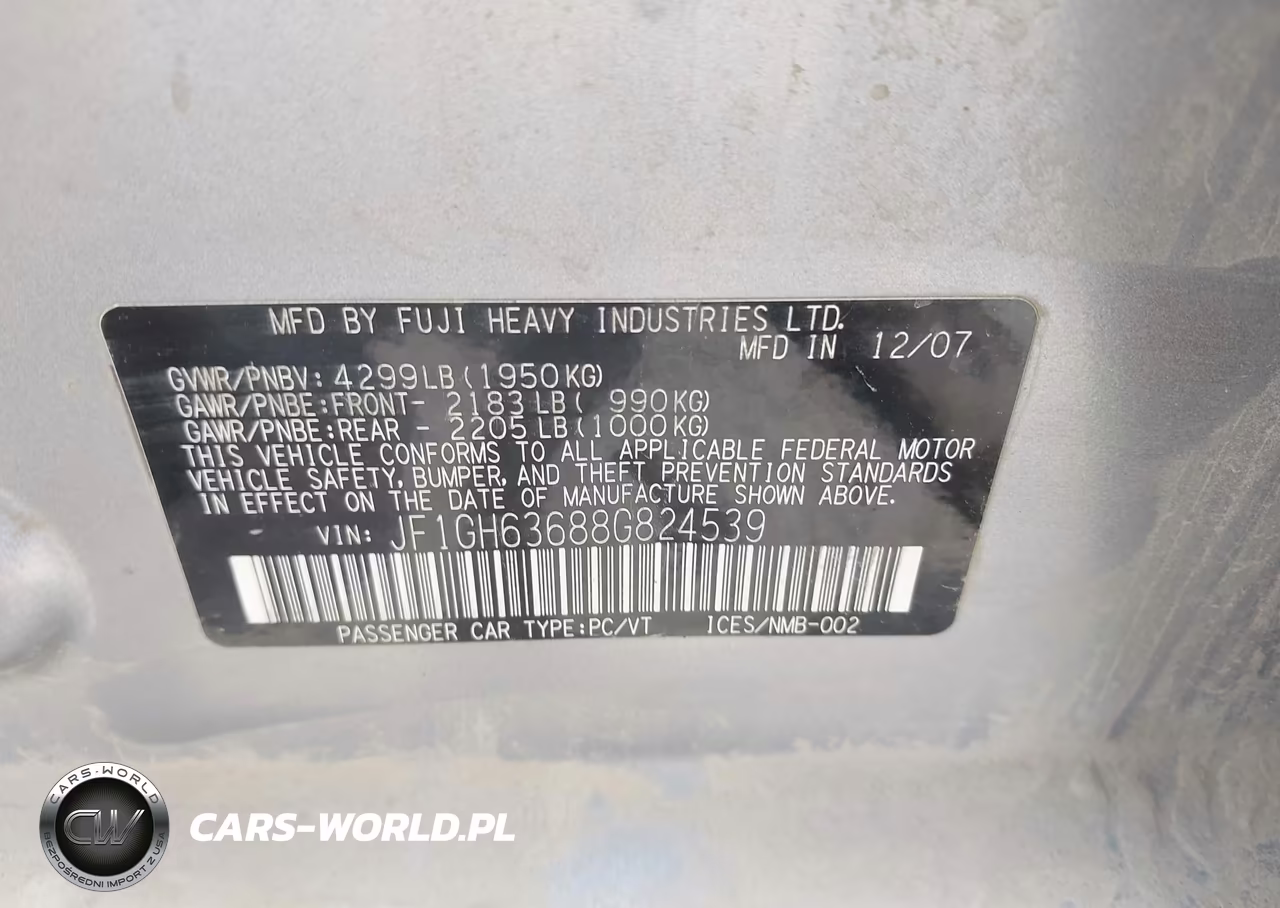 2008 Subaru Impreza Wagon (Ny-Nj) Outback Sport VIN:JF1GH63688G824539 - 9
