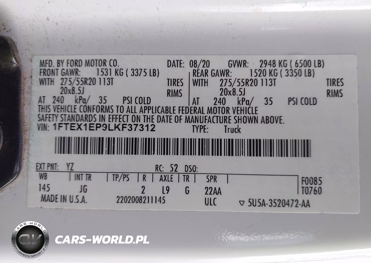 2020 Ford F-150 Xl VIN:1FTEX1EP9LKF37312 - 9