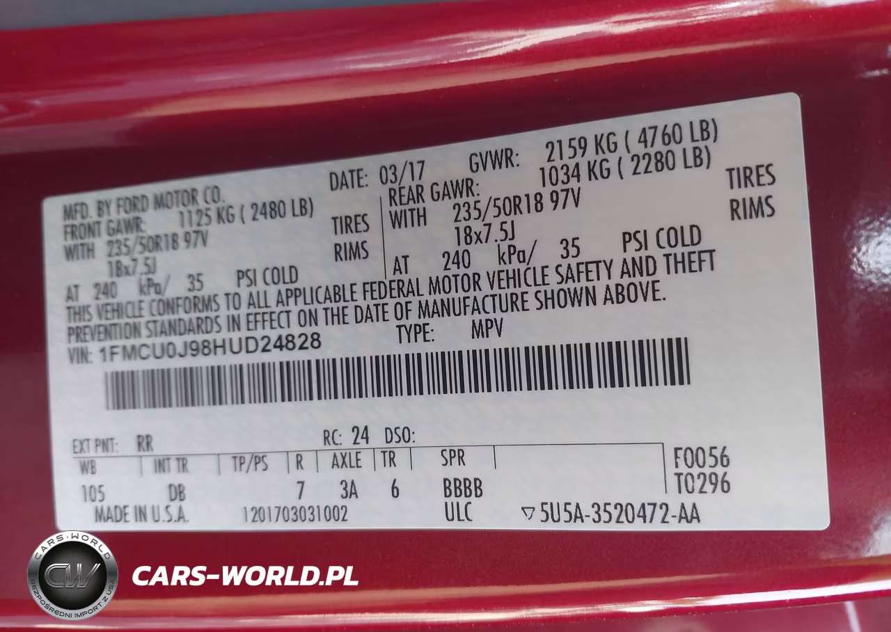 2017 Ford Escape Titanium VIN:1FMCU0J98HUD24828 - 9