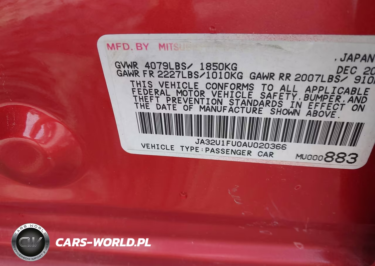 2010 Mitsubishi Lancer De VIN:JA32U1FU0AU020366 - 9