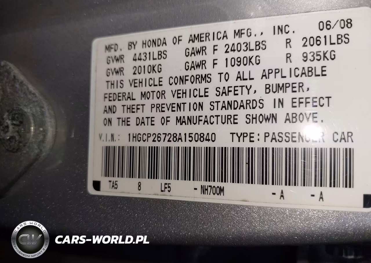 2008 Honda Accord 2.4 Ex VIN:1HGCP26728A150840 - 9
