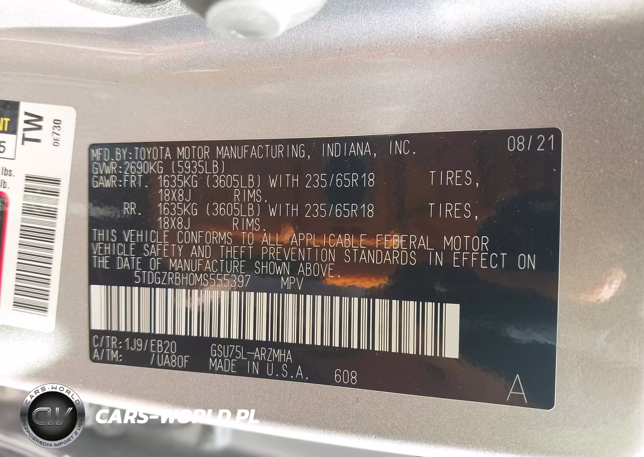 2021 Toyota Highlander Xle VIN:5TDGZRBH0MS555397 - 9