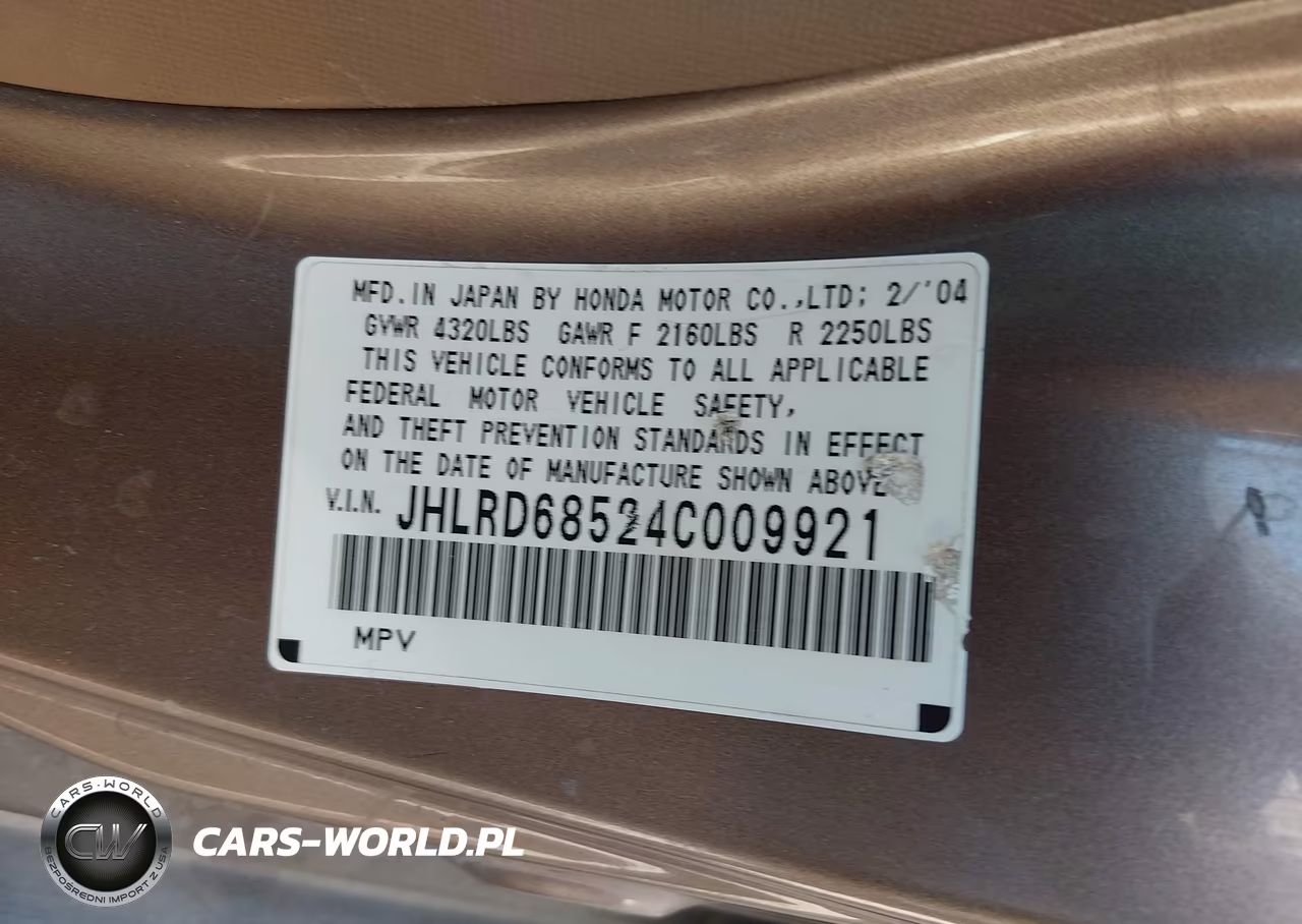 2004 Honda Cr-V Lx VIN:JHLRD68524C009921 - 9