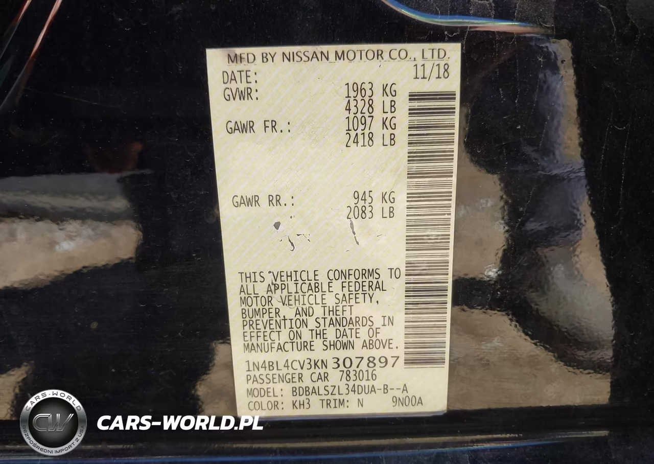 2019 Nissan Altima 2.5 Sr VIN:1N4BL4CV3KN307897 - 9