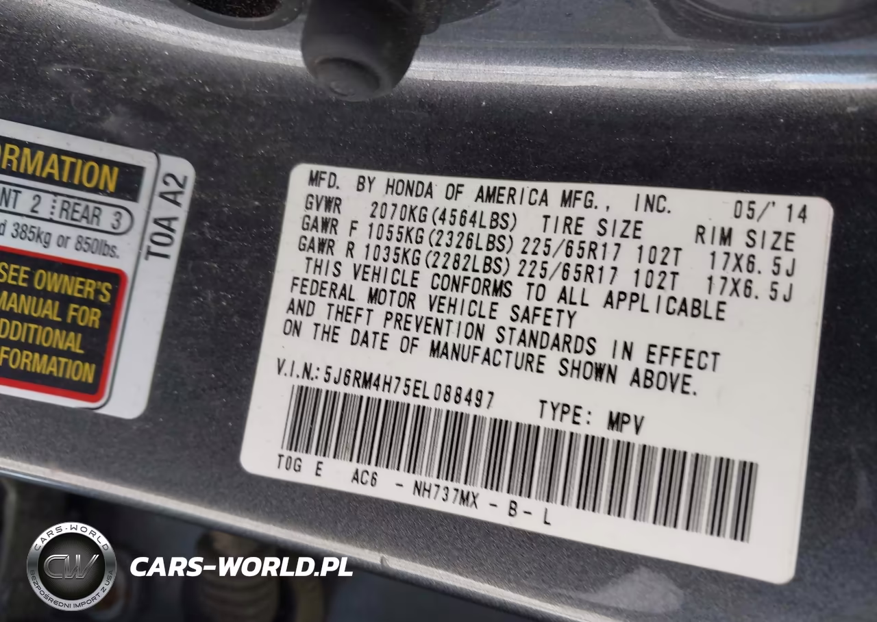 2014 Honda Cr-V Ex-L VIN:5J6RM4H75EL088497 - 9