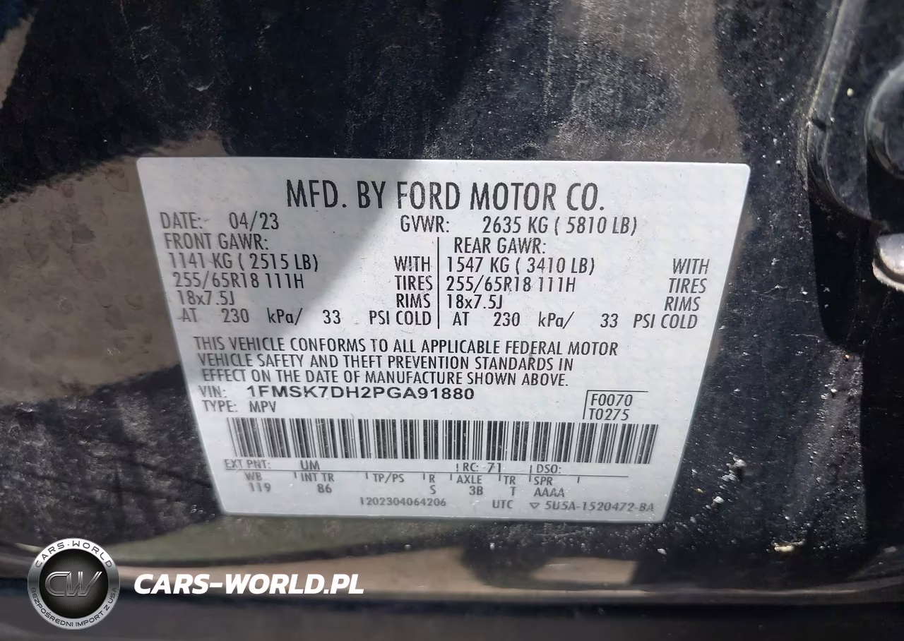 2023 Ford Explorer Xlt VIN:1FMSK7DH2PGA91880 - 9