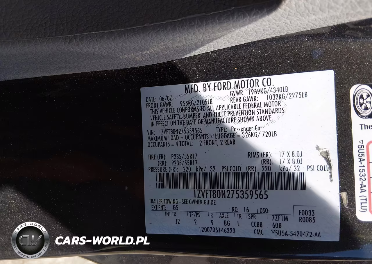2007 Ford Mustang V6 Deluxe-V6 Premium VIN:1ZVFT80N275359565 - 9