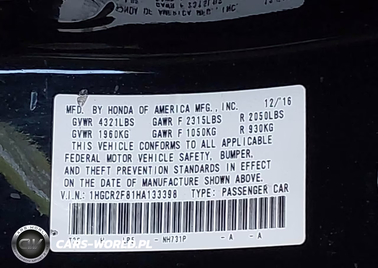 2017 Honda Accord Ex-L VIN:1HGCR2F81HA133398 - 9