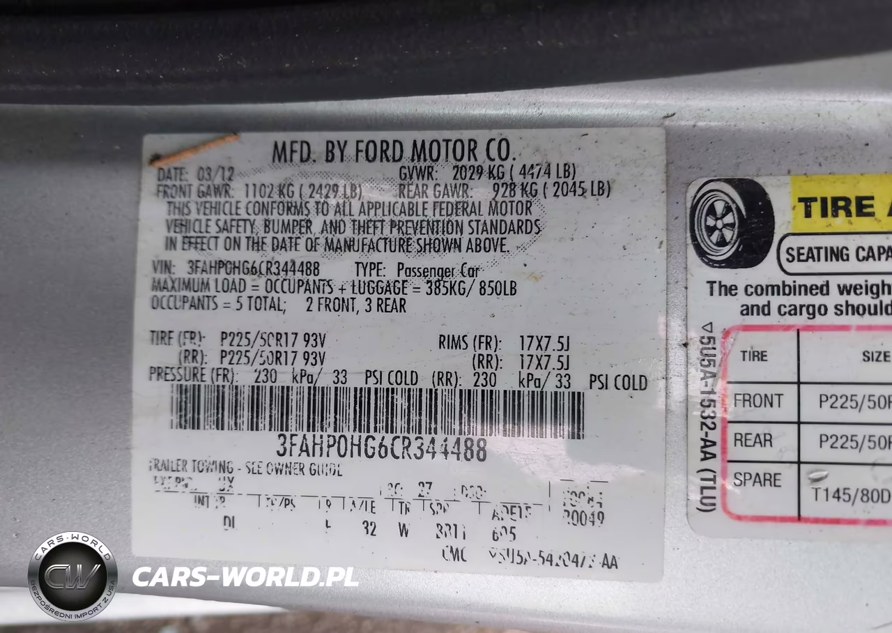 2012 Ford Fusion Se VIN:3FAHP0HG6CR344488 - 9