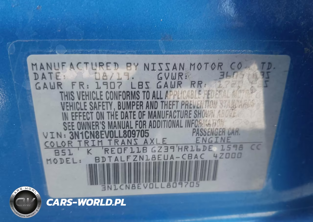 2020 Nissan Versa Sv Xtronic Cvt VIN:3N1CN8EV0LL809705 - 9