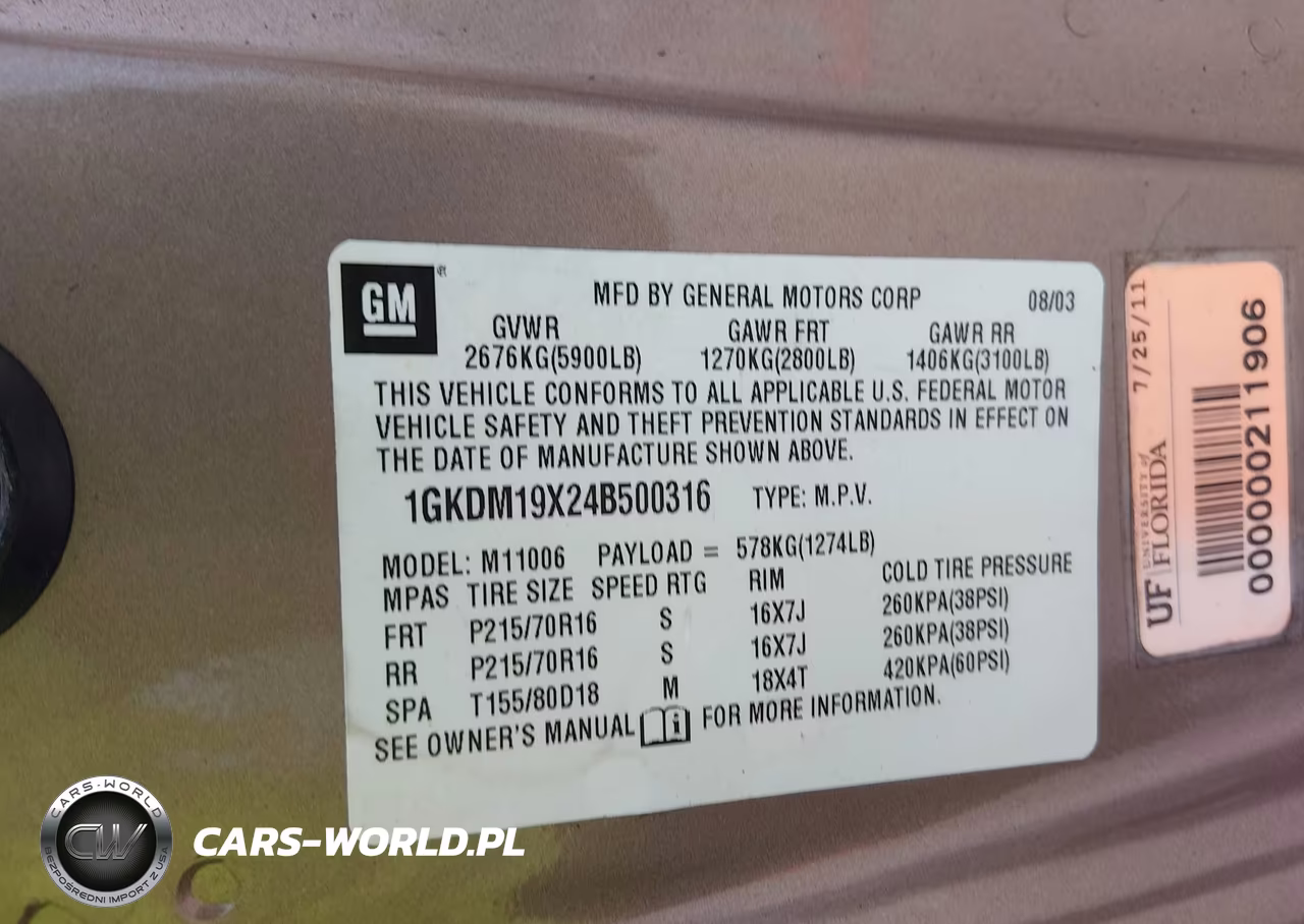 2004 GMC Safari VIN:1GKDM19X24B500316 - 9