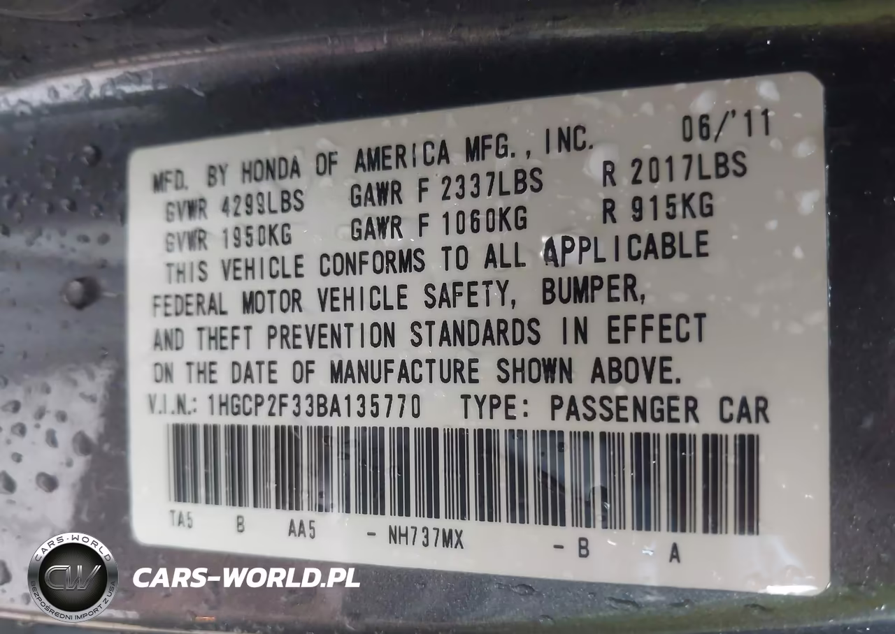 2011 Honda Accord 2.4 Lx VIN:1HGCP2F33BA135770 - 9
