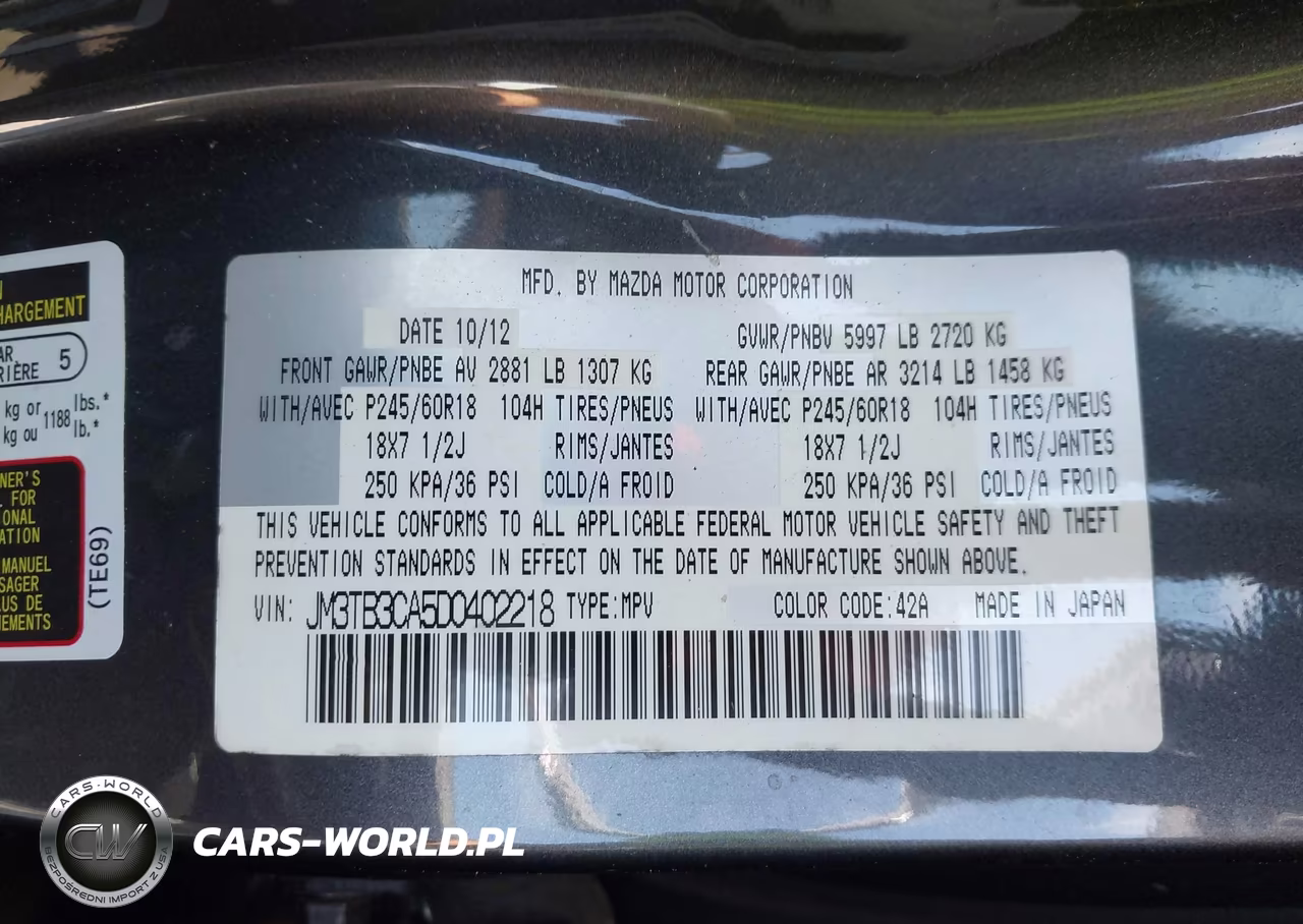 2013 Mazda Cx-9 Touring VIN:JM3TB3CA5D0402218 - 9