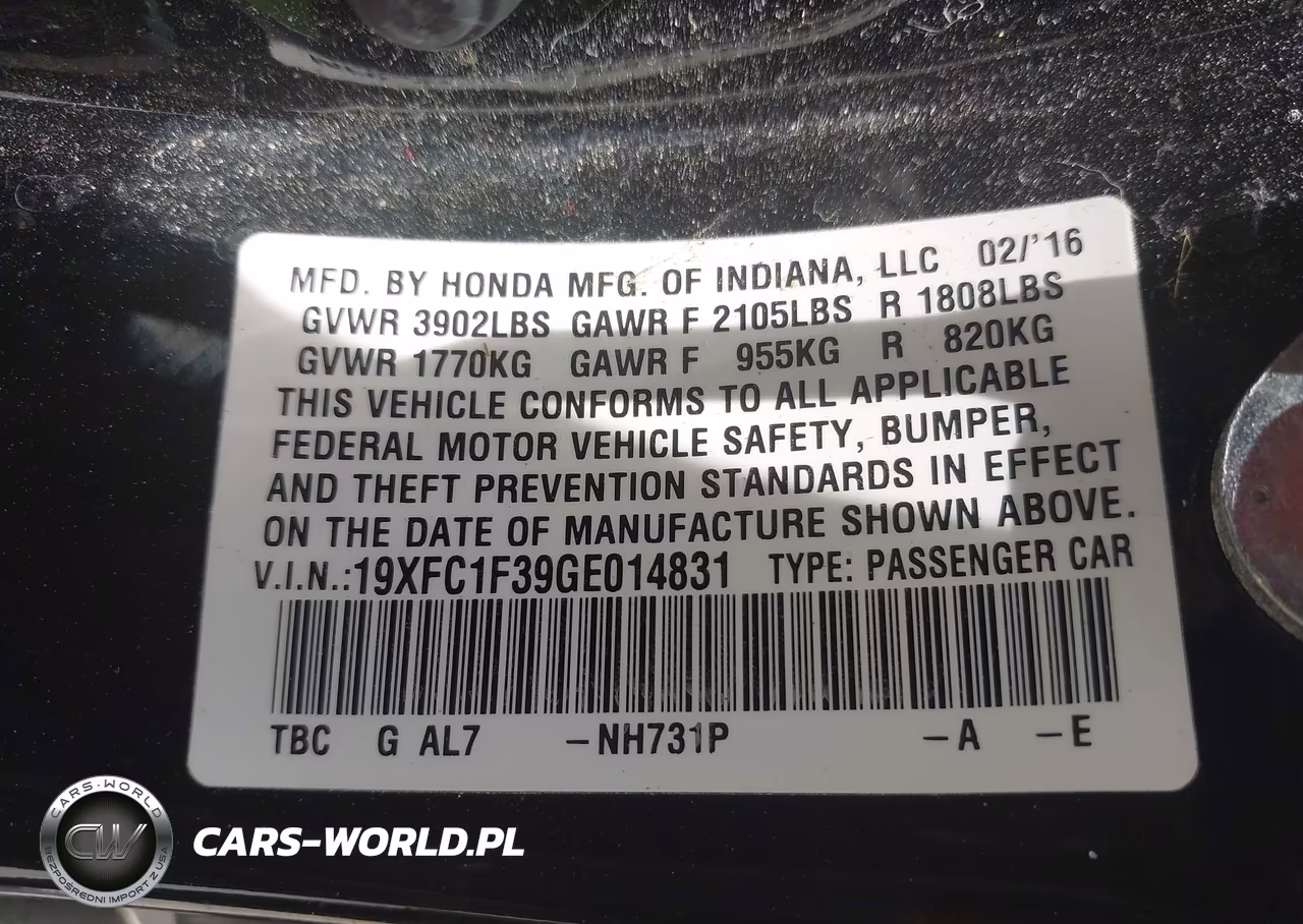 2016 Honda Civic Ex-T VIN:19XFC1F39GE014831 - 9