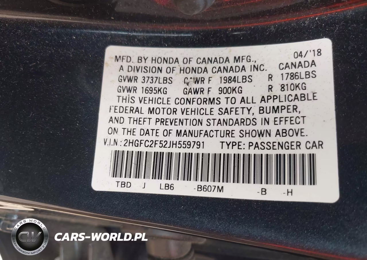2018 Honda Civic Lx VIN:2HGFC2F52JH559791 - 9