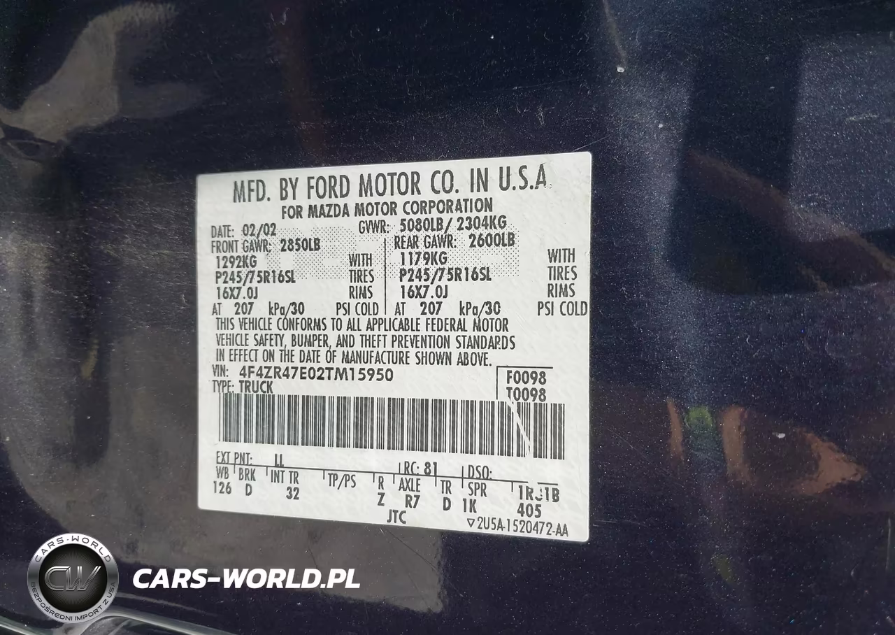 2002 Mazda B4000 VIN:4F4ZR47E02TM15950 - 9