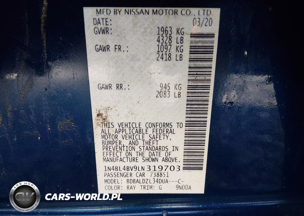 2020 Nissan Altima S Fwd VIN:1N4BL4BV9LN319703 - 9