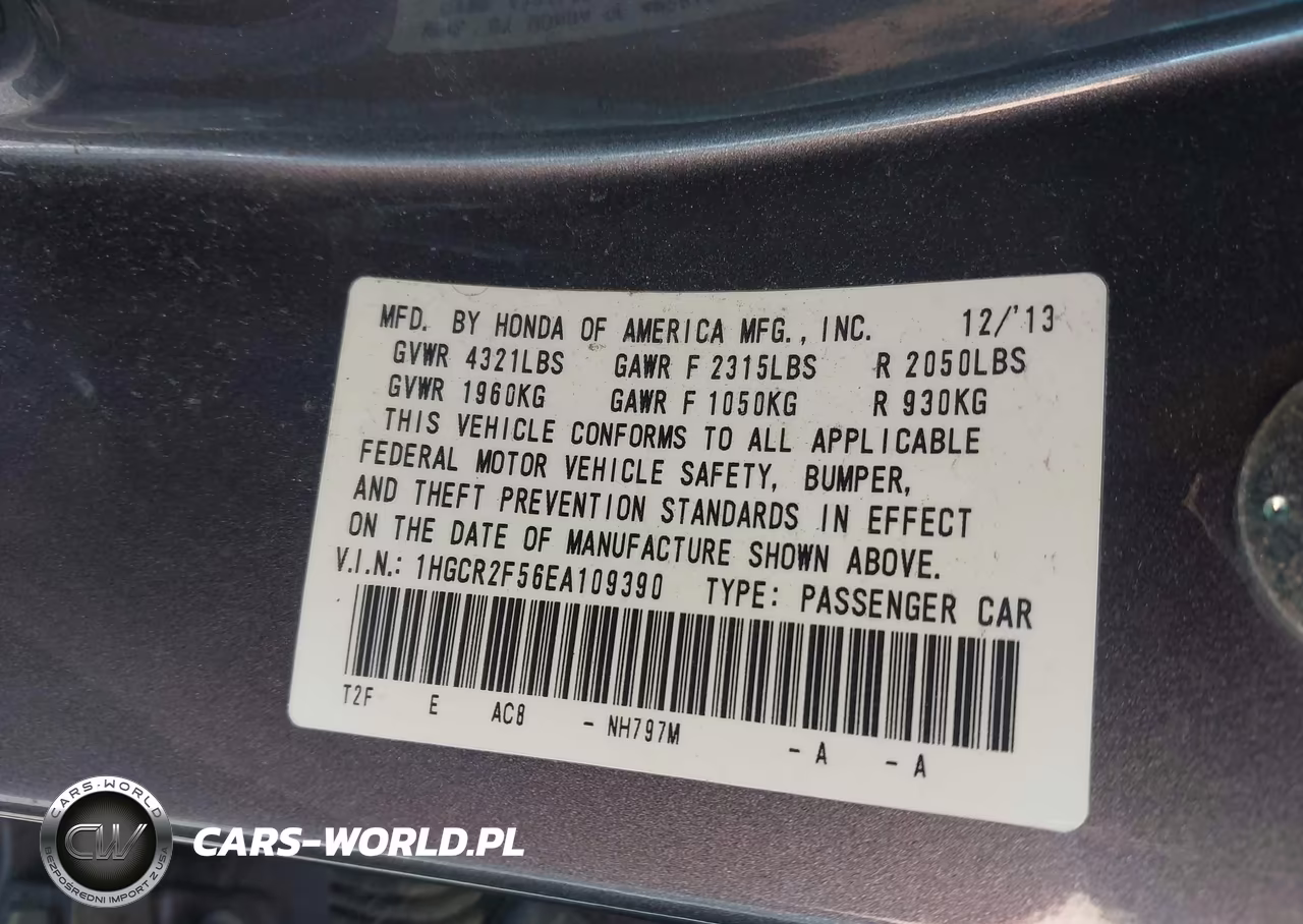 2014 Honda Accord Sport VIN:1HGCR2F56EA109390 - 9