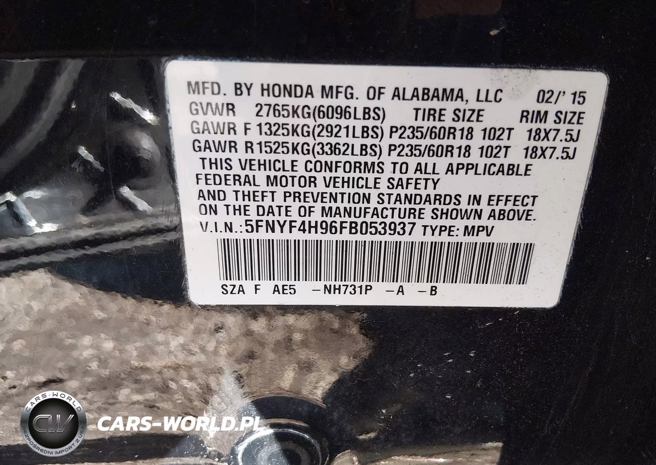 2015 Honda Pilot Touring VIN:5FNYF4H96FB053937 - 9