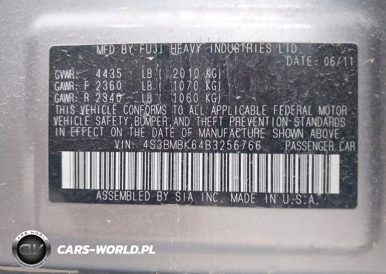 2011 Subaru Legacy 2.5I Limited VIN:4S3BMBK64B3256766 - 9
