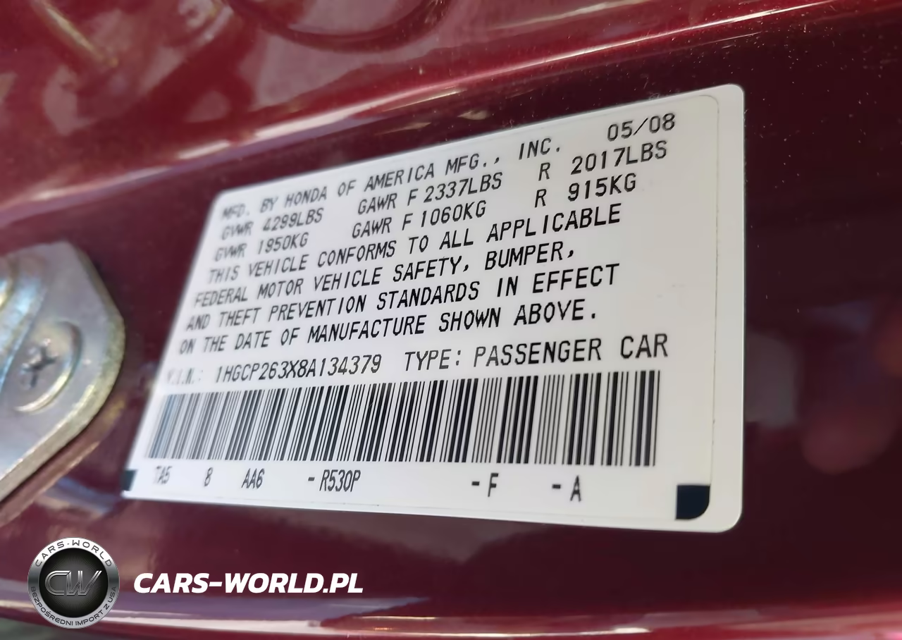 2008 Honda Accord 2.4 Lx VIN:1HGCP263X8A134379 - 9