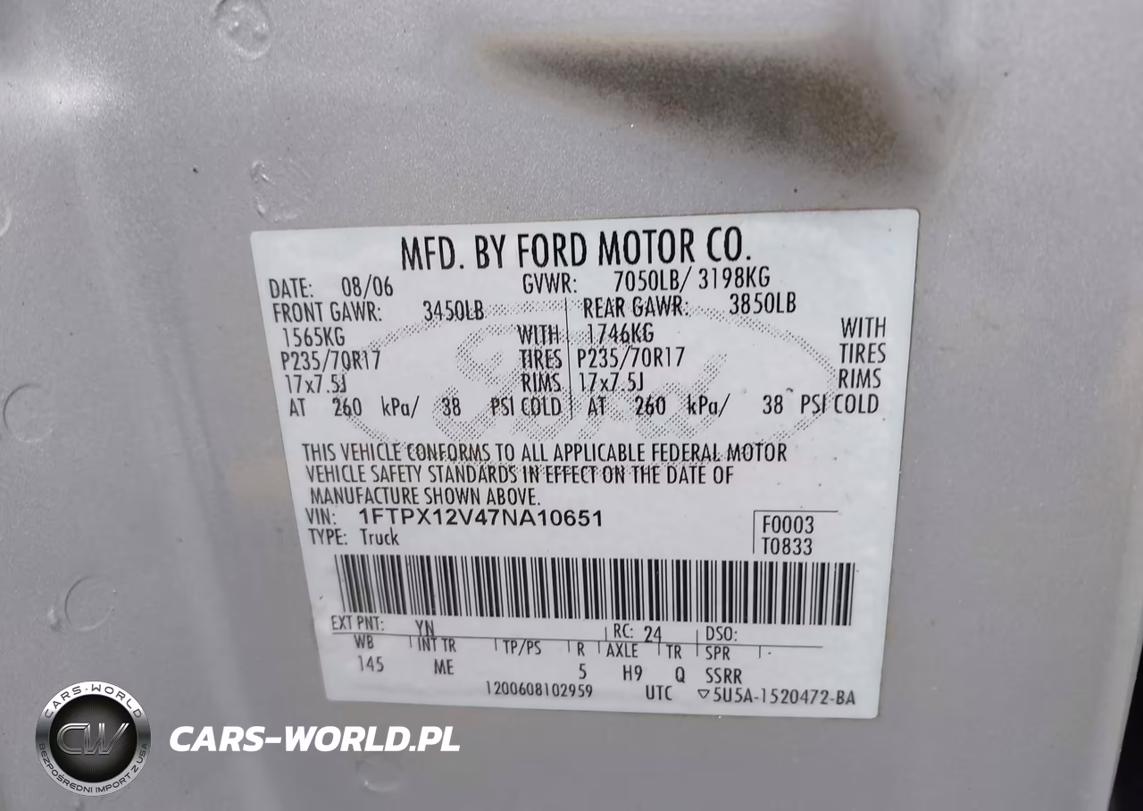 2007 Ford F-150 Lariat-Stx-Xl-Xlt VIN:1FTPX12V47NA10651 - 9