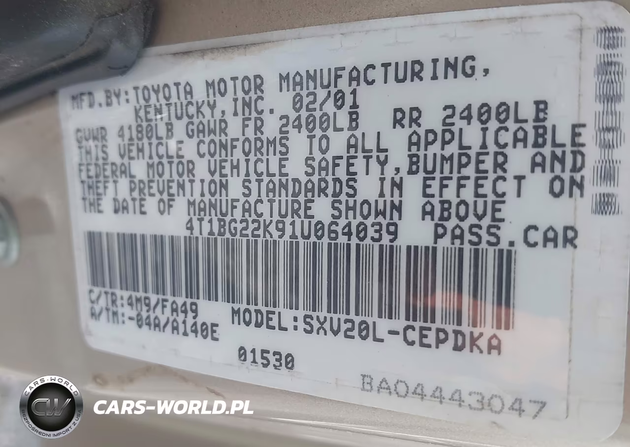 2001 Toyota Camry Ce VIN:4T1BG22K91U064039 - 9