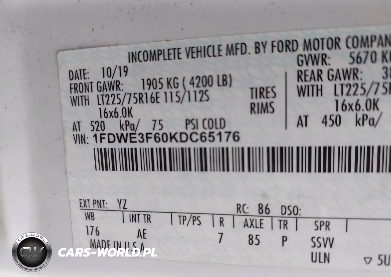 2019 Ford E-350 Cutaway VIN:1FDWE3F60KDC65176 - 8