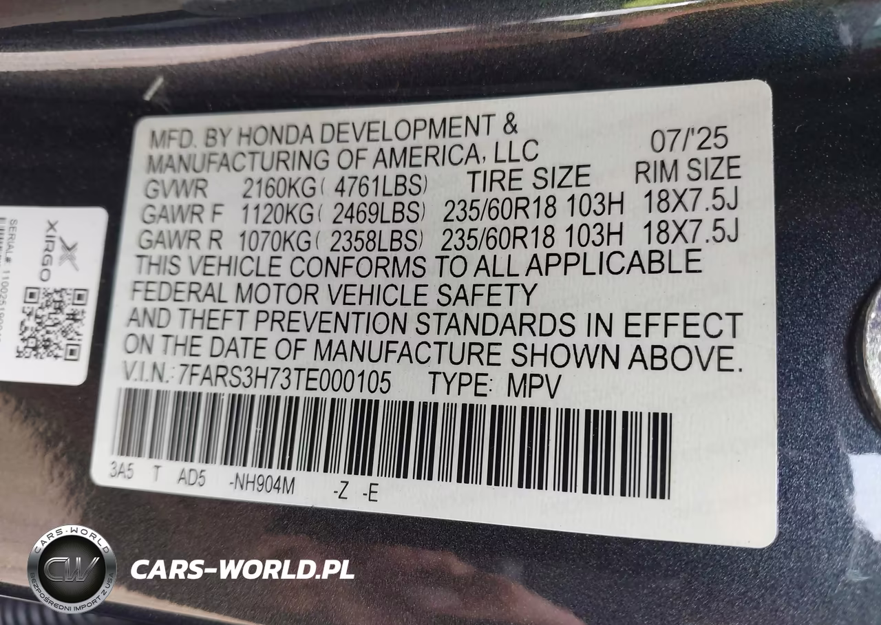 2026 Honda Cr-V Ex-L 2Wd VIN:7FARS3H73TE000105 - 9