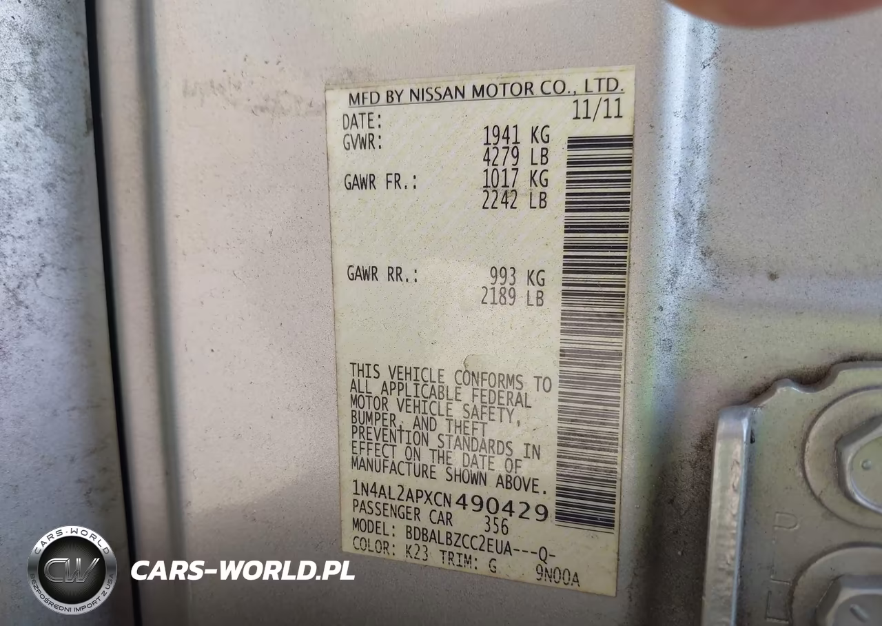 2012 Nissan Altima 2.5 S VIN:1N4AL2APXCN490429 - 9