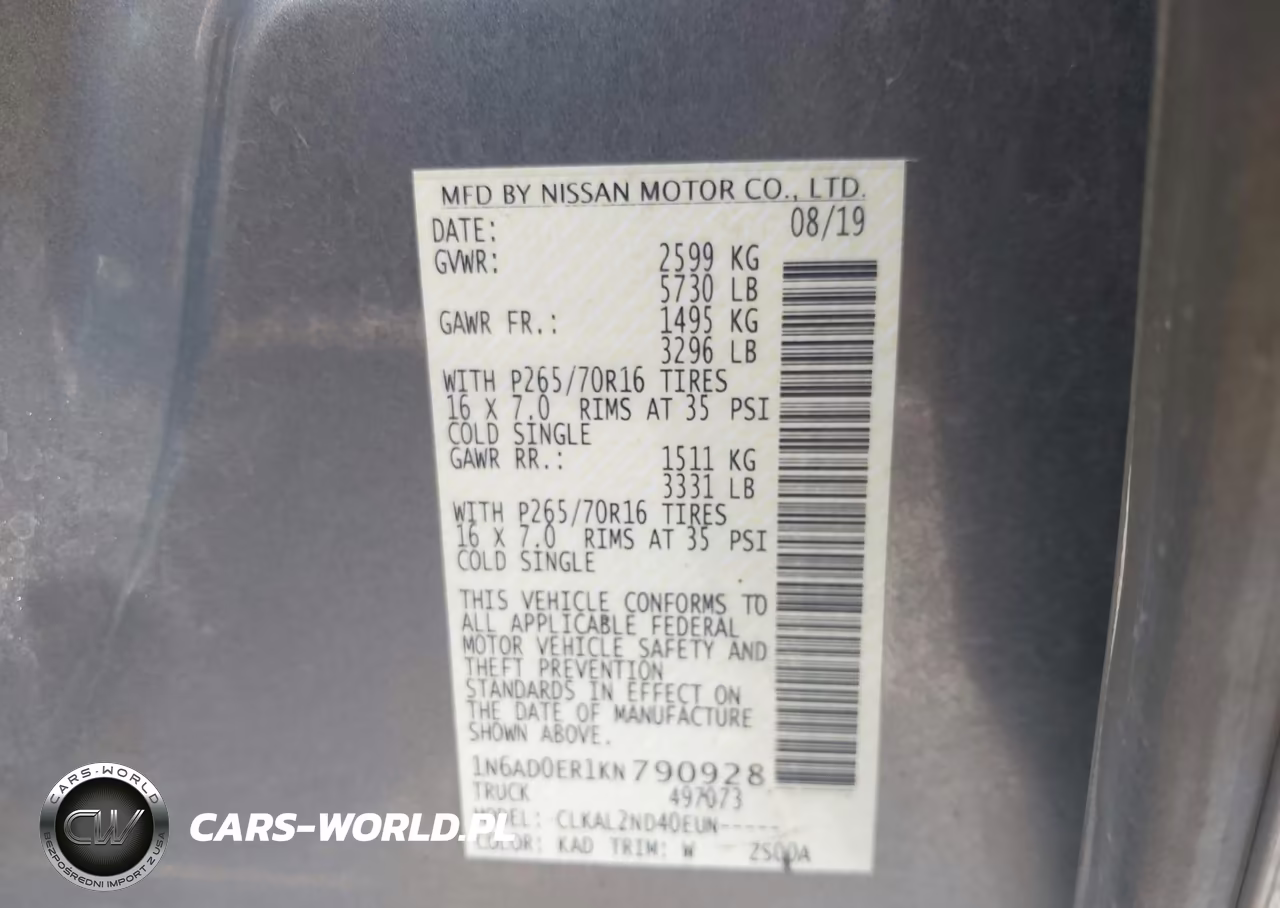 2019 Nissan Frontier Sv VIN:1N6AD0ER1KN790928 - 9