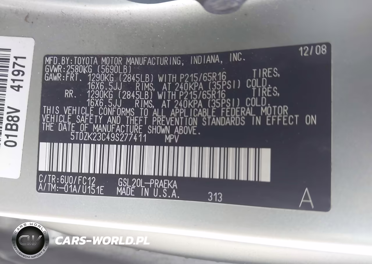 2009 Toyota Sienna Le VIN:5TDZK23C49S277411 - 9