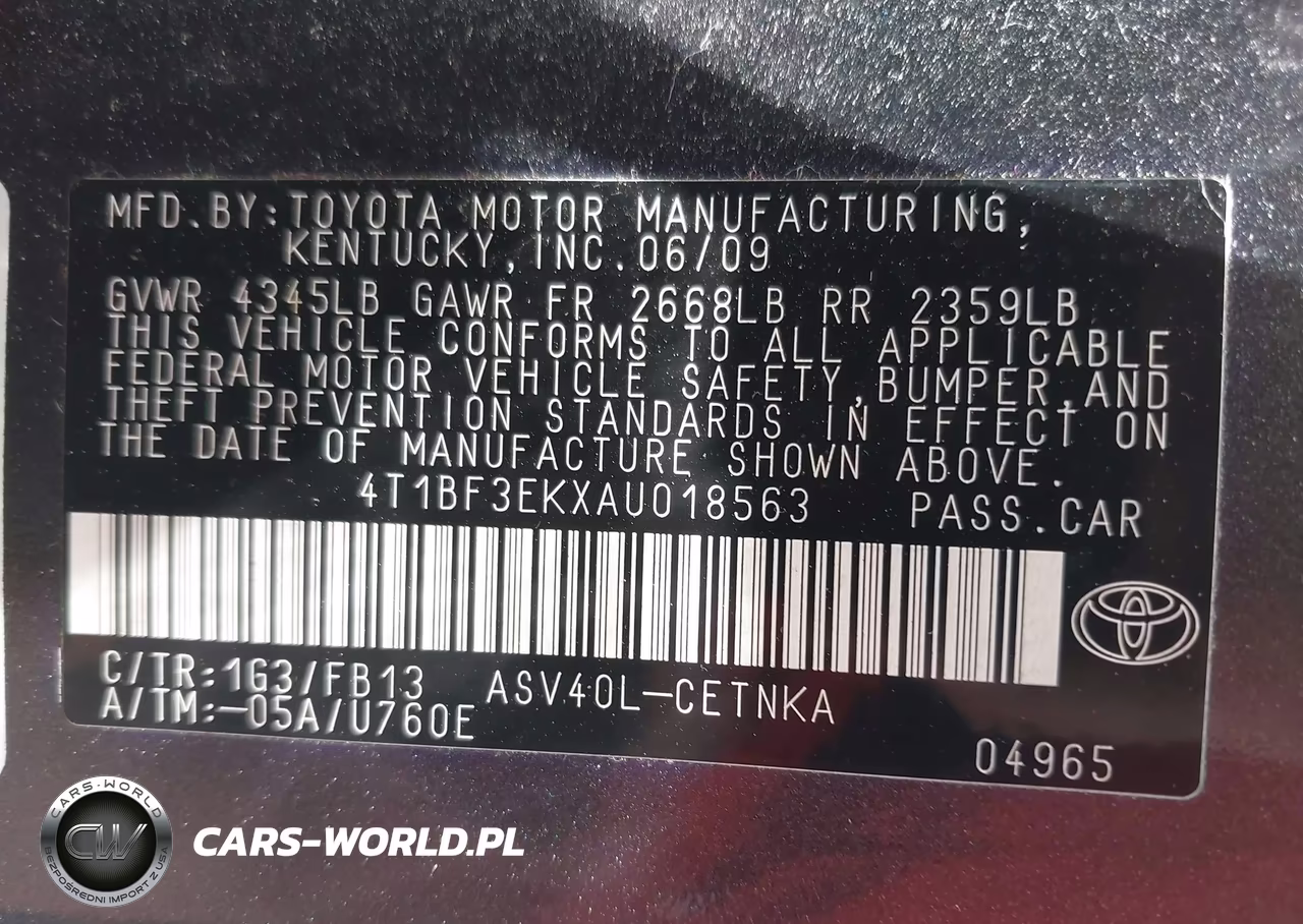 2010 Toyota Camry Le VIN:4T1BF3EKXAU018563 - 9